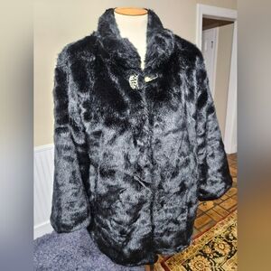 Elegant Black Faux Fur Coat